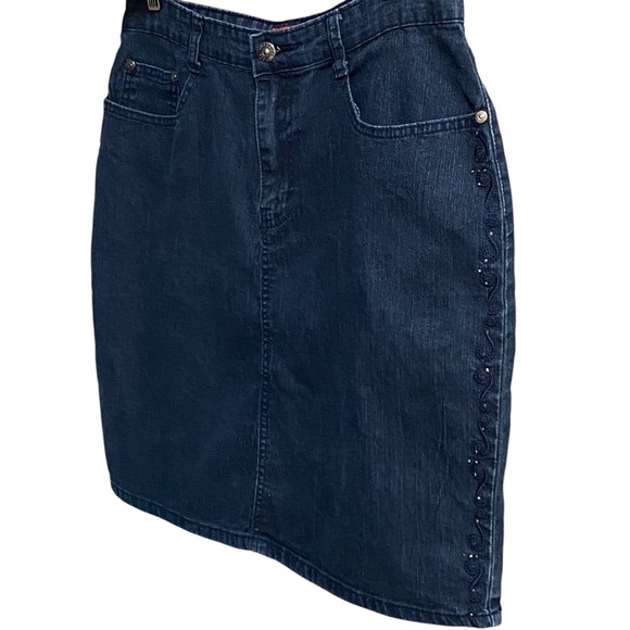 Cos Jeans Denim Skirt Blue Embroidered Rhinestone Western Style Size 12 - Picture 3 of 6